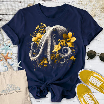 Floral Octopus T-Shirt - Ocean Graphic Tee - Gift for Ocean Lovers - Unisex