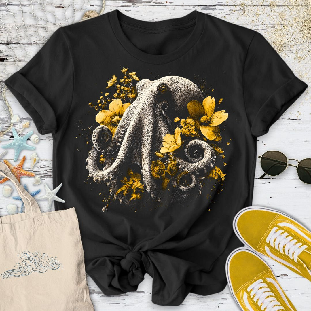 Floral Octopus T-Shirt - Ocean Graphic Tee - Gift for Ocean Lovers - Unisex