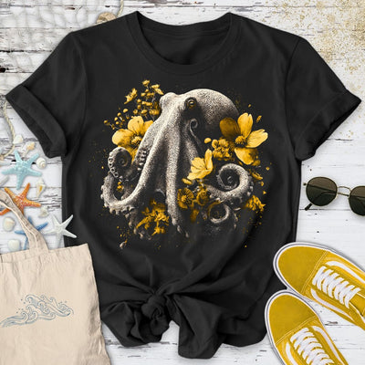 Floral Octopus T-Shirt - Ocean Graphic Tee - Gift for Ocean Lovers - Unisex