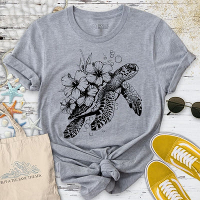 Turtle Flowers T-Shirt - Ocean Graphic Tee - Gift for Ocean Lovers - Unisex