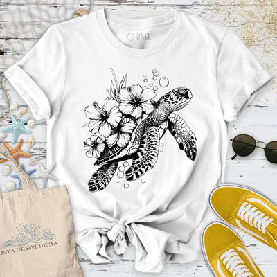 Turtle Flowers T-Shirt - Ocean Graphic Tee - Gift for Ocean Lovers - Unisex