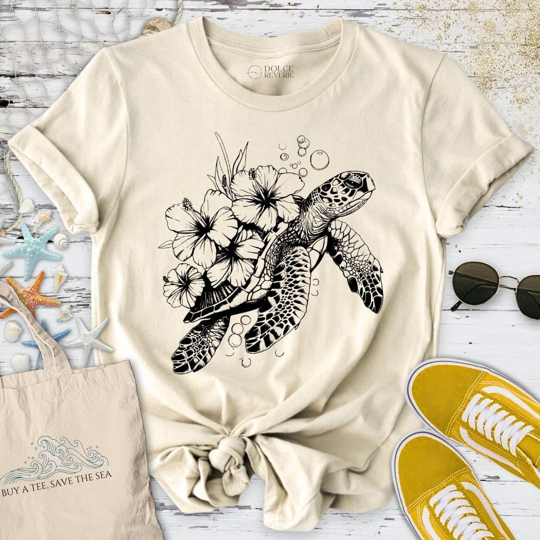 Turtle Flowers T-Shirt - Ocean Graphic Tee - Gift for Ocean Lovers - Unisex