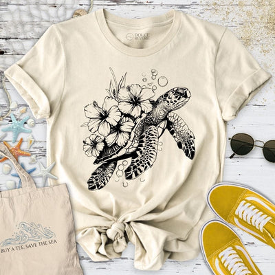Turtle Flowers T-Shirt - Ocean Graphic Tee - Gift for Ocean Lovers - Unisex