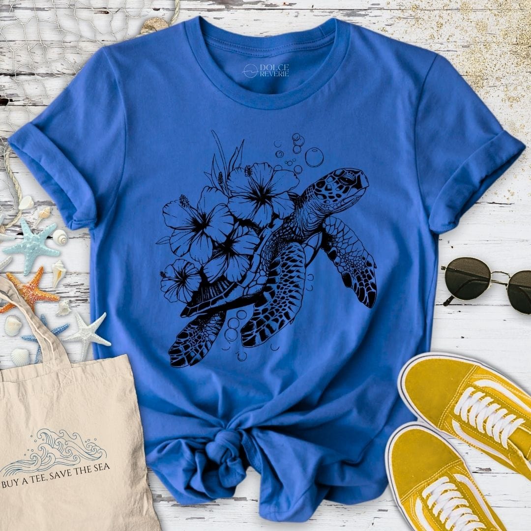 Turtle Flowers T-Shirt - Ocean Graphic Tee - Gift for Ocean Lovers - Unisex