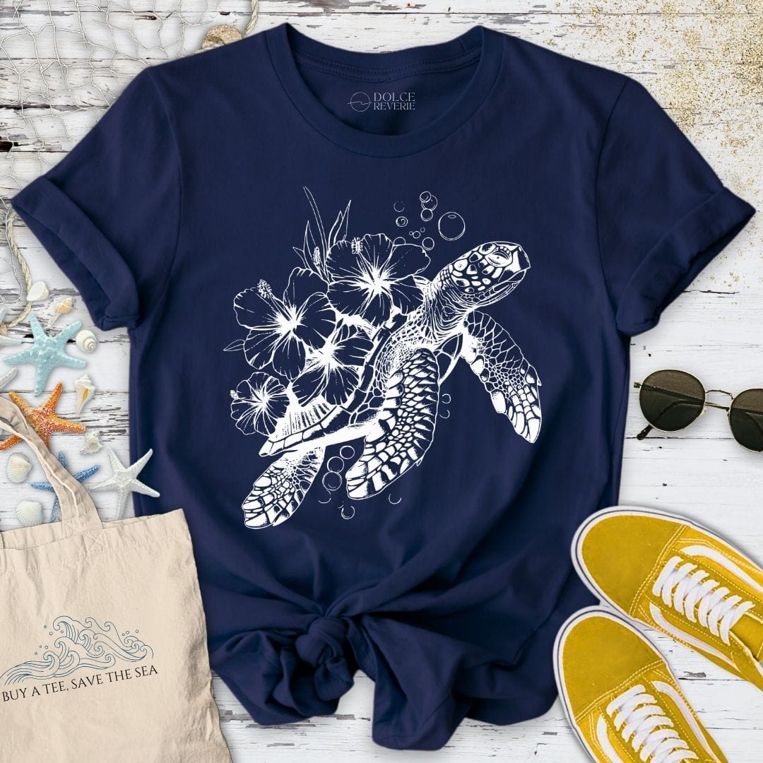 Turtle Flowers T-Shirt - Ocean Graphic Tee - Gift for Ocean Lovers - Unisex
