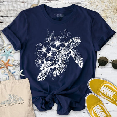 Turtle Flowers T-Shirt - Ocean Graphic Tee - Gift for Ocean Lovers - Unisex