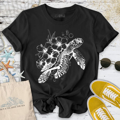 Turtle Flowers T-Shirt - Ocean Graphic Tee - Gift for Ocean Lovers - Unisex