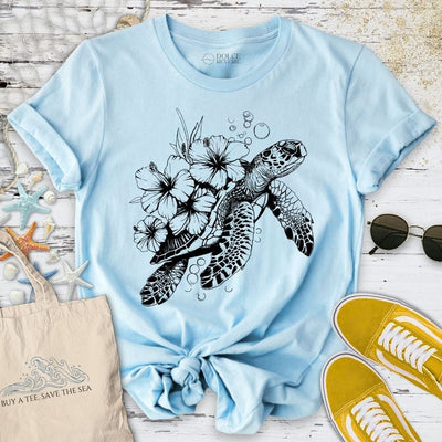 Turtle Flowers T-Shirt - Ocean Graphic Tee - Gift for Ocean Lovers - Unisex