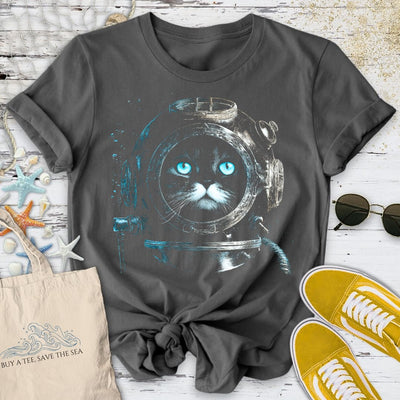 Deep Diver Cat T-Shirt - Ocean Graphic Tee - Gift for Ocean Lovers - Unisex