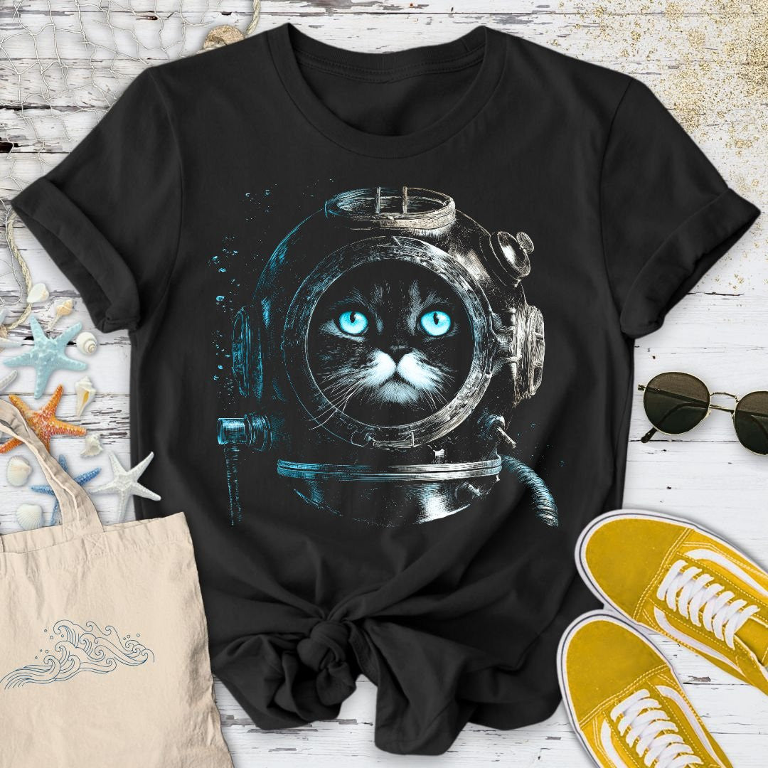 Deep Diver Cat T-Shirt - Ocean Graphic Tee - Gift for Ocean Lovers - Unisex