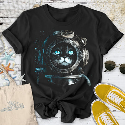 Deep Diver Cat T-Shirt - Ocean Graphic Tee - Gift for Ocean Lovers - Unisex