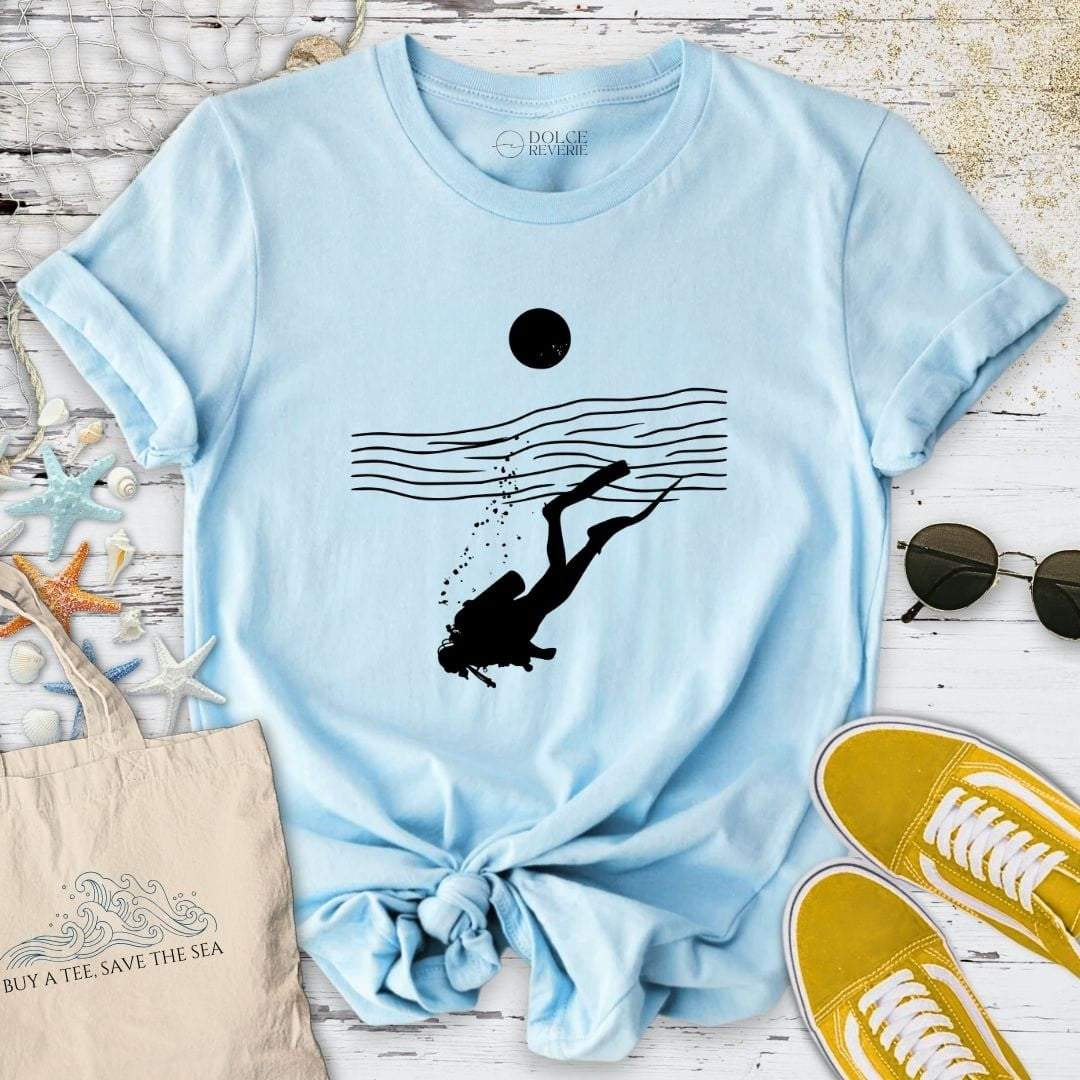 Diving Line Art T-Shirt - Ocean Graphic Tee - Gift for Ocean Lovers - Unisex