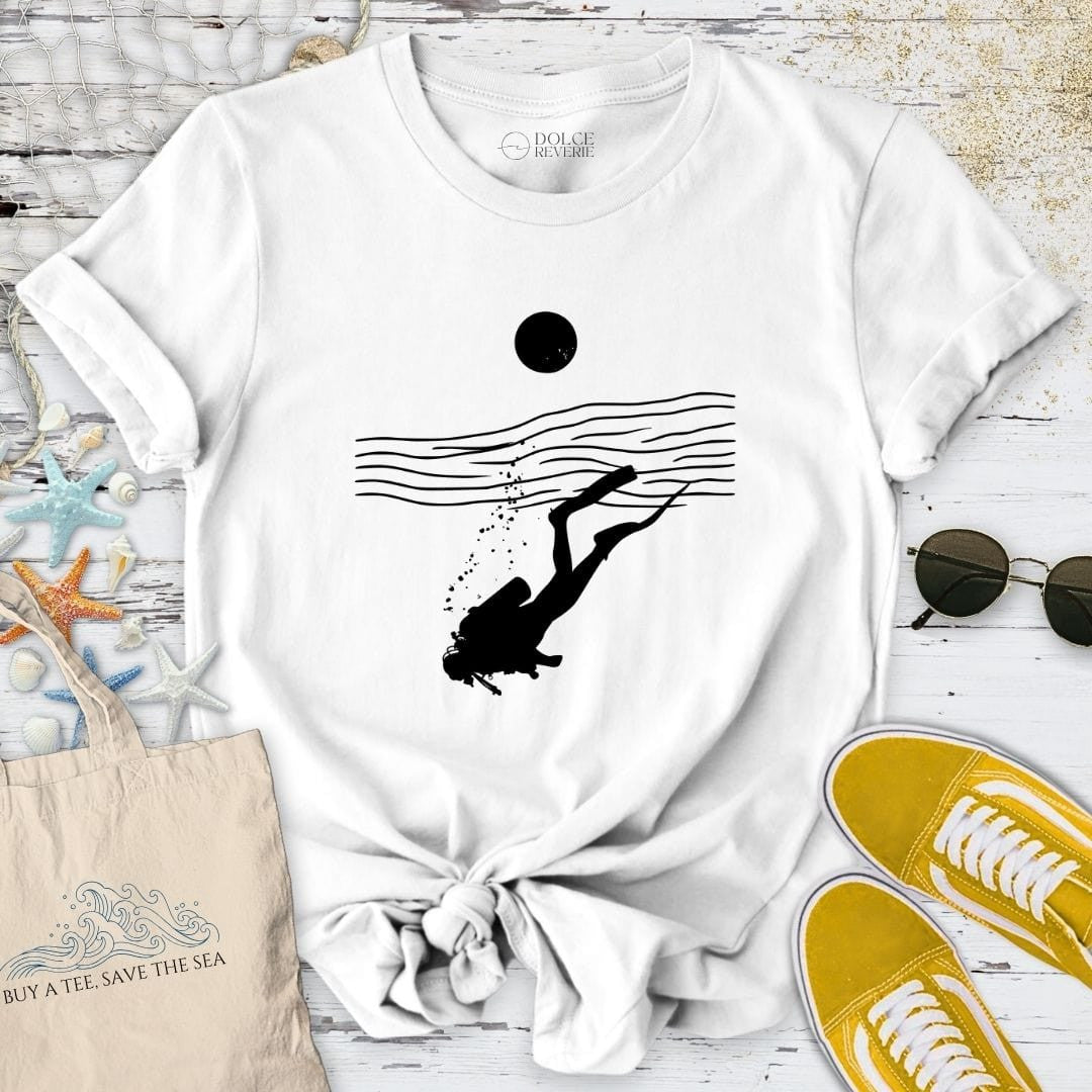 Diving Line Art T-Shirt - Ocean Graphic Tee - Gift for Ocean Lovers - Unisex
