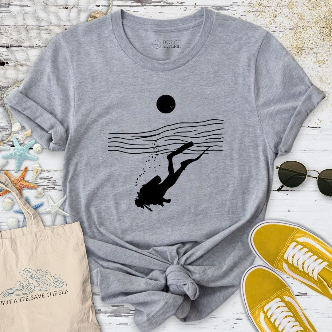 Diving Line Art T-Shirt - Ocean Graphic Tee - Gift for Ocean Lovers - Unisex