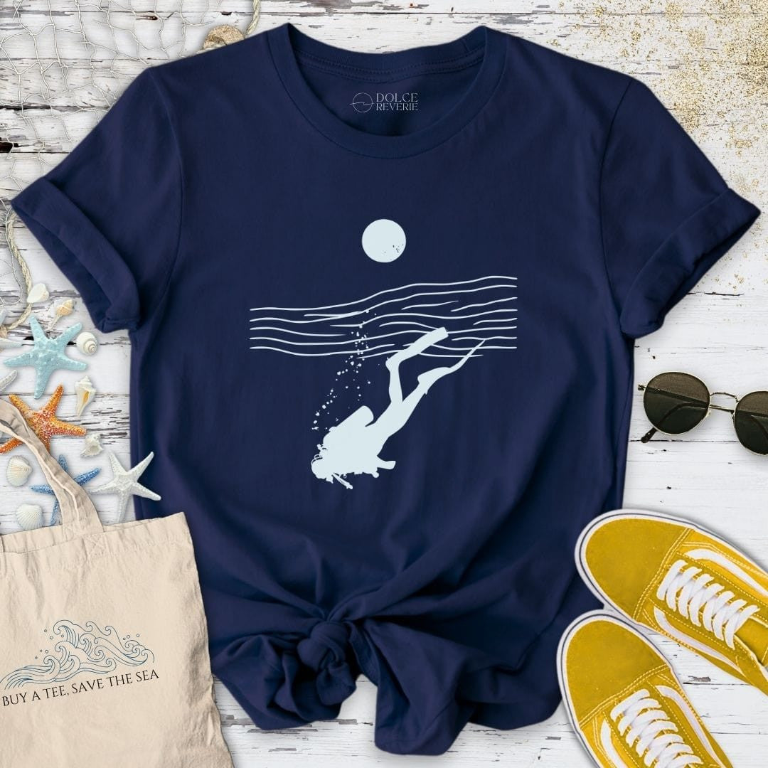 Diving Line Art T-Shirt - Ocean Graphic Tee - Gift for Ocean Lovers - Unisex