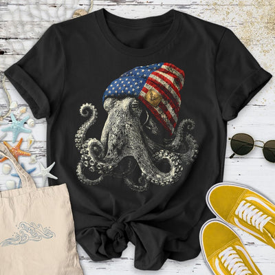 Winter Octopus USA T-Shirt - Ocean Graphic Tee - Gift for Ocean Lovers - Unisex