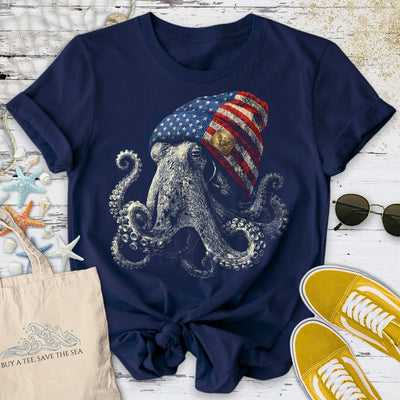 Winter Octopus USA T-Shirt - Ocean Graphic Tee - Gift for Ocean Lovers - Unisex