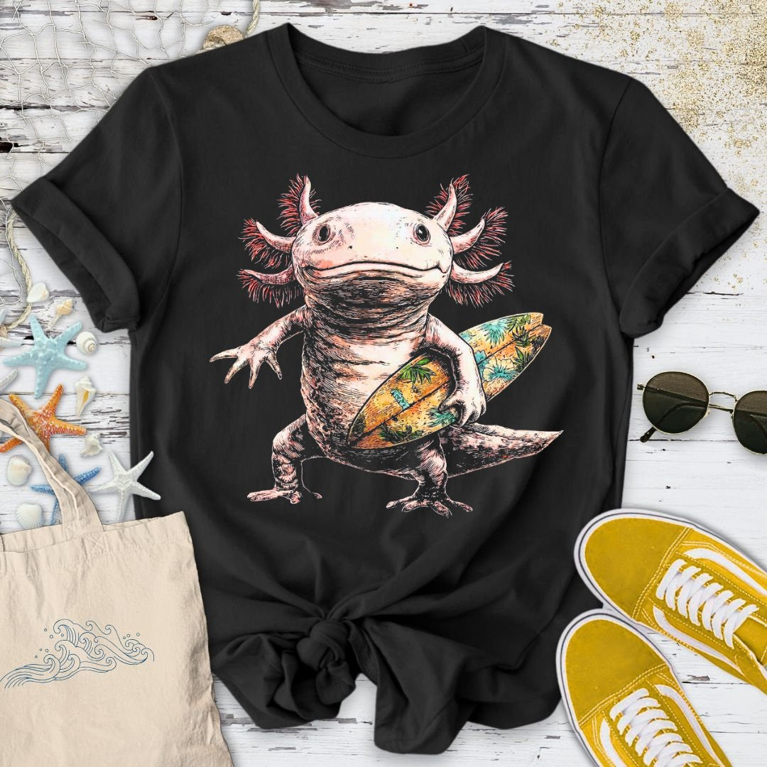 Surfer Axolotl T-Shirt - Ocean Graphic Tee - Gift for Ocean Lovers - Unisex