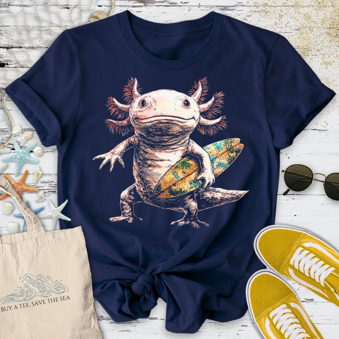 Surfer Axolotl T-Shirt - Ocean Graphic Tee - Gift for Ocean Lovers - Unisex