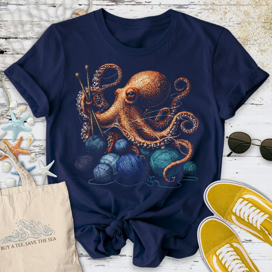 Knitting Octopus T-Shirt - Ocean Graphic Tee - Gift for Ocean Lovers - Unisex