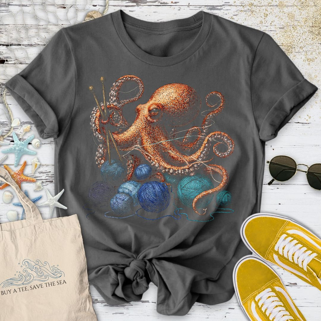 Knitting Octopus T-Shirt - Ocean Graphic Tee - Gift for Ocean Lovers - Unisex