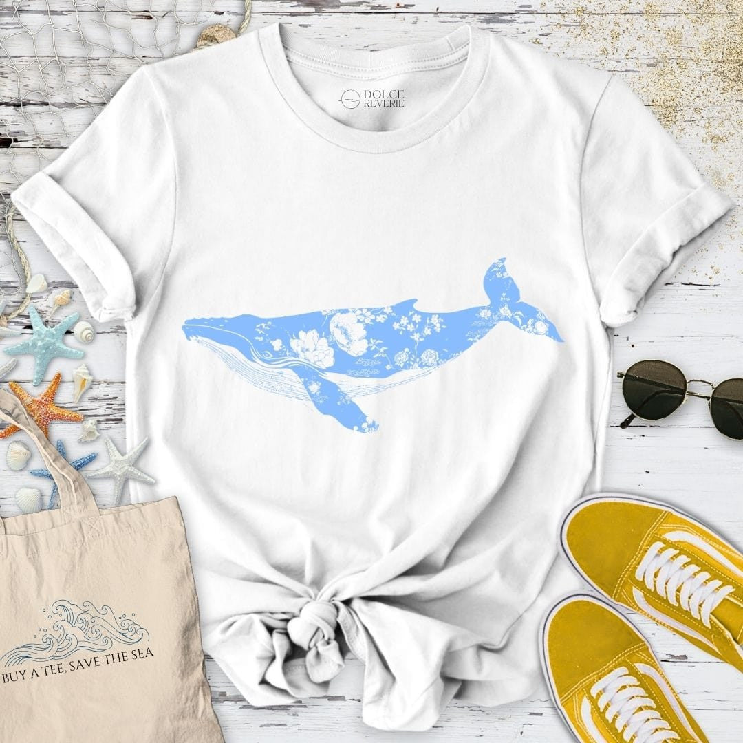 Ink Floral Whale T-Shirt - Ocean Graphic Tee - Gift for Ocean Lovers - Unisex