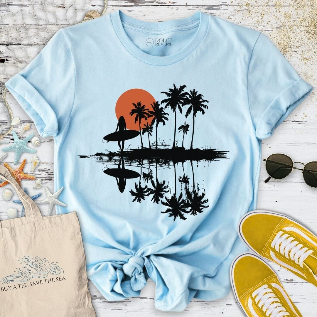 Sunset Surfer T-Shirt - Ocean Graphic Tee - Gift for Ocean Lovers - Unisex
