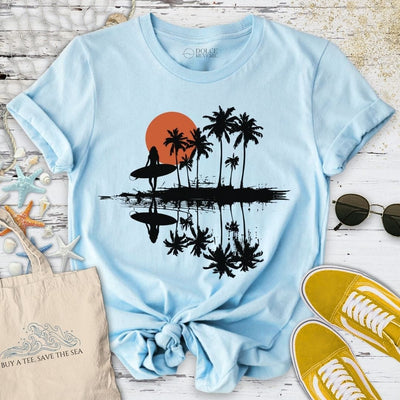 Sunset Surfer T-Shirt - Ocean Graphic Tee - Gift for Ocean Lovers - Unisex