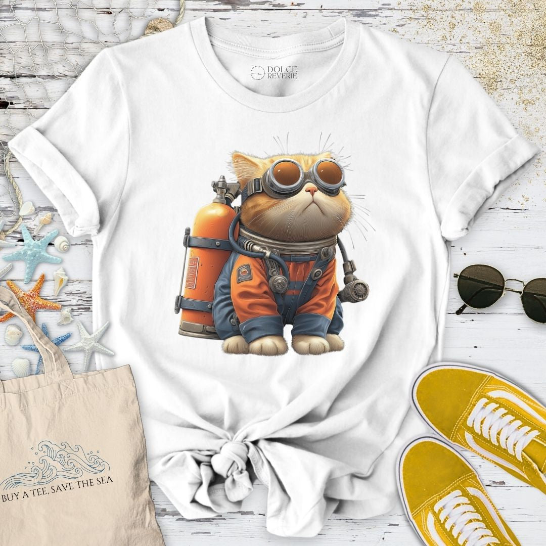 Marine Explorer Cat T-Shirt - Ocean Graphic Tee - Gift for Ocean Lovers - Unisex