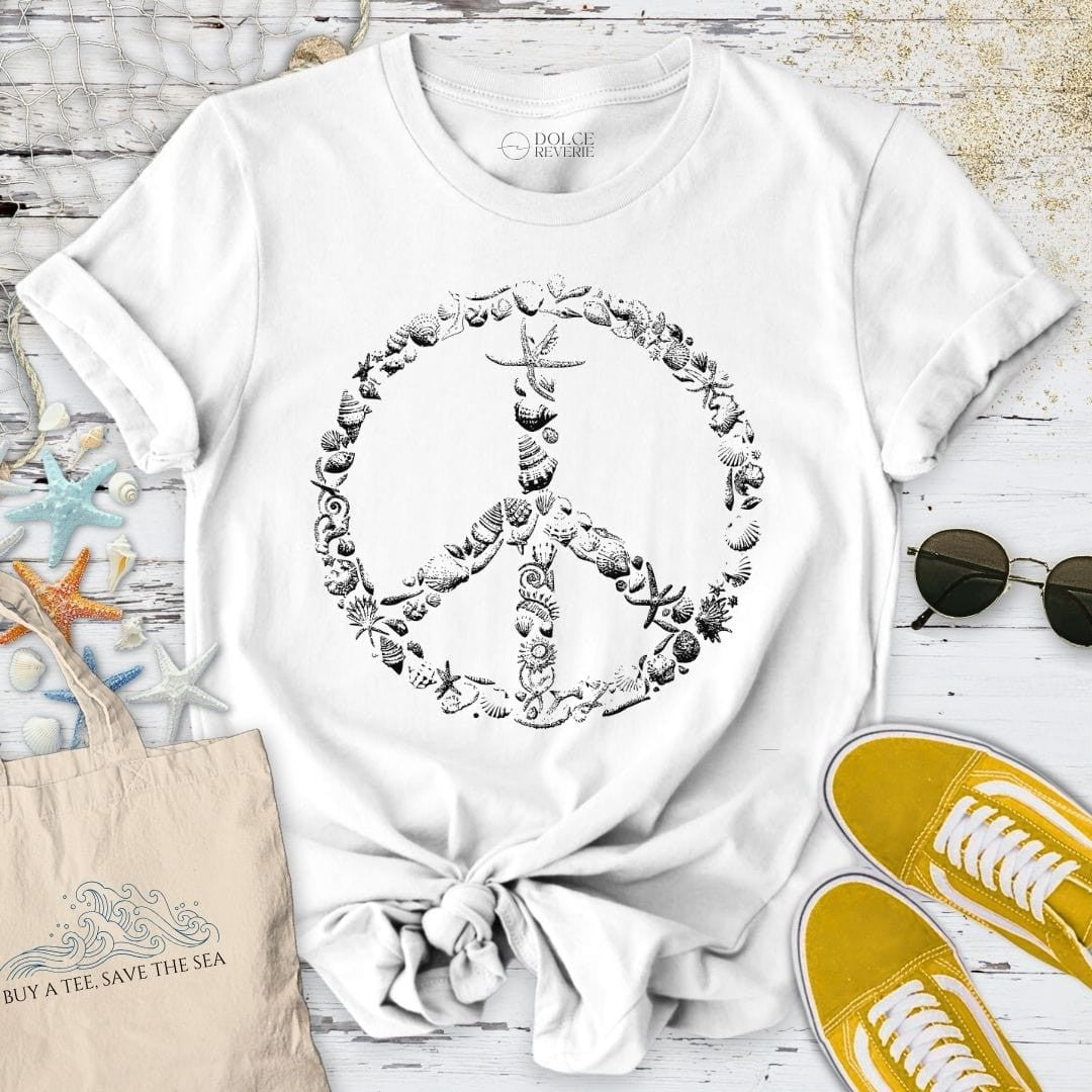 Peace & Shells T-Shirt - Ocean Graphic Tee - Gift for Ocean Lovers - Unisex