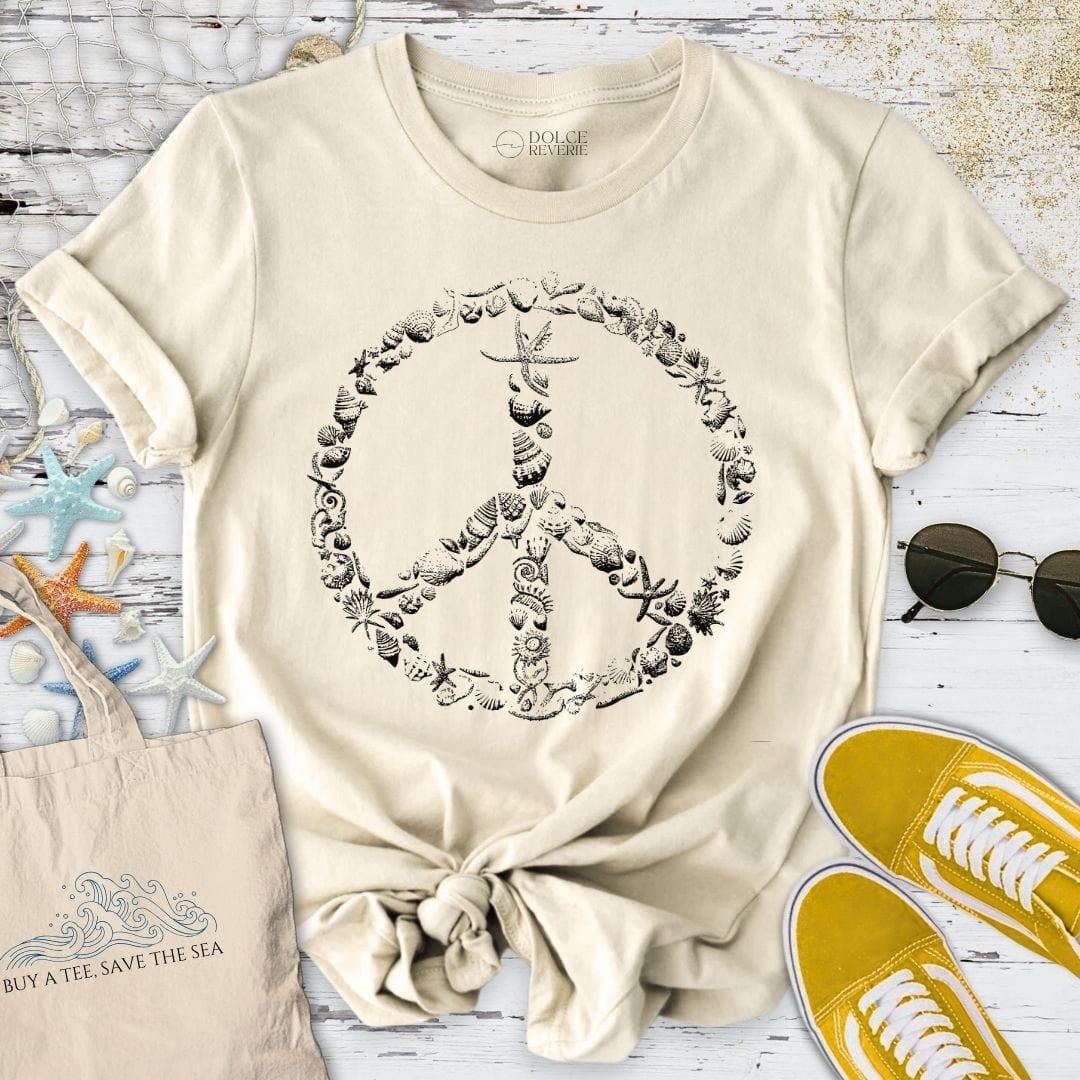 Peace & Shells T-Shirt - Ocean Graphic Tee - Gift for Ocean Lovers - Unisex