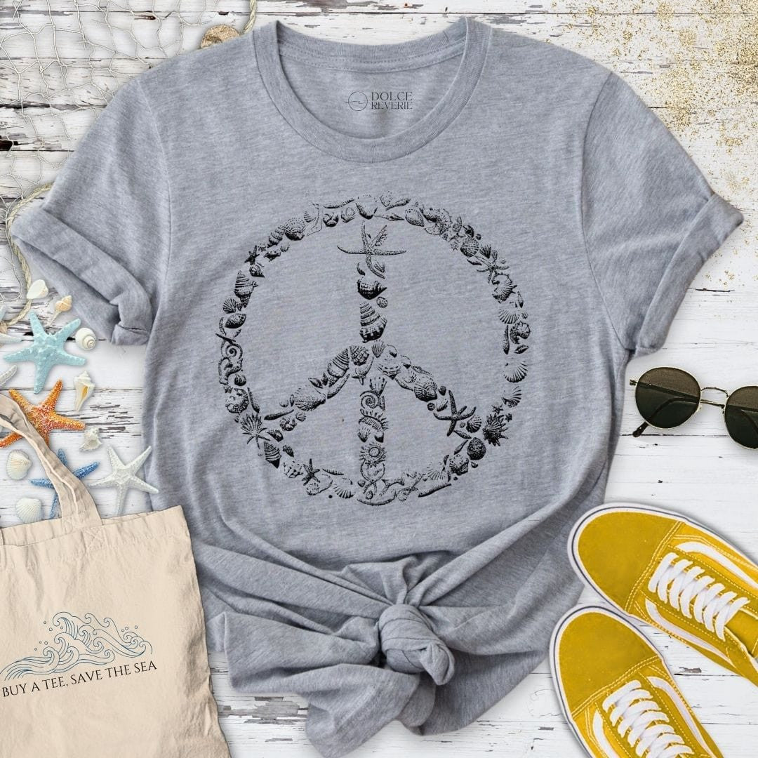 Peace & Shells T-Shirt - Ocean Graphic Tee - Gift for Ocean Lovers - Unisex