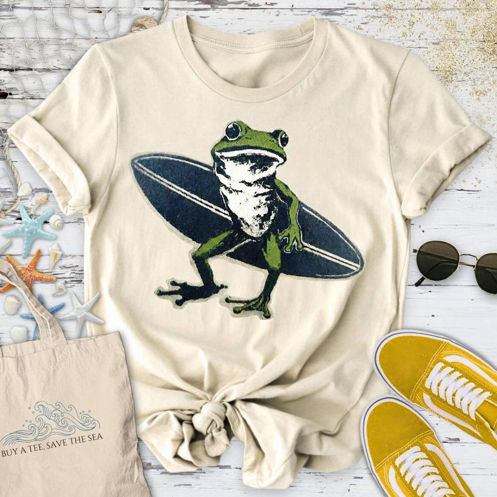 Surfer Frog T-Shirt - Ocean Graphic Tee - Gift for Ocean Lovers - Unisex