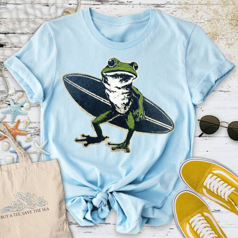 Surfer Frog T-Shirt - Ocean Graphic Tee - Gift for Ocean Lovers - Unisex