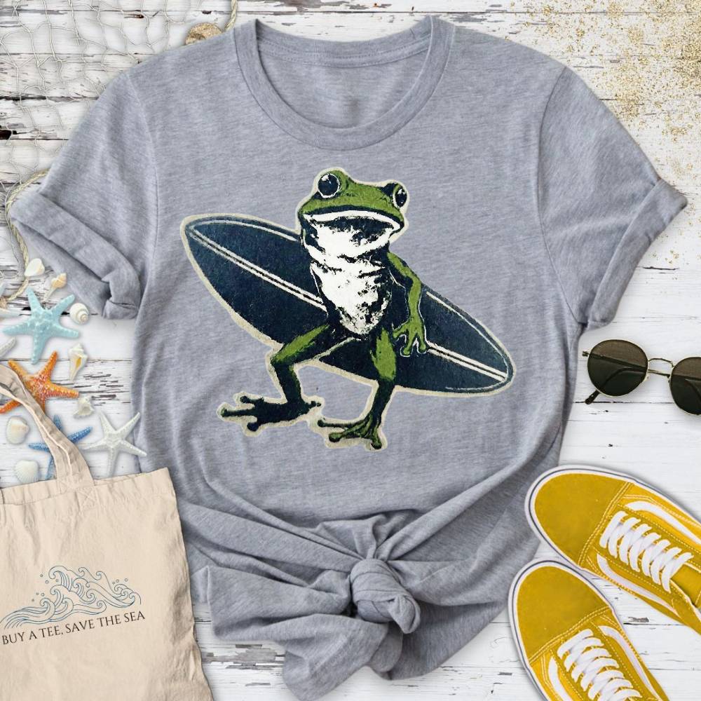 Surfer Frog T-Shirt - Ocean Graphic Tee - Gift for Ocean Lovers - Unisex