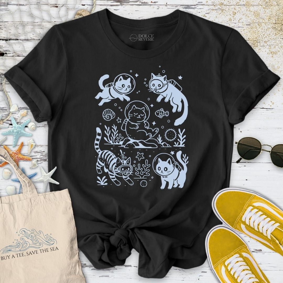 Cats Diving T-Shirt - Ocean Graphic Tee - Gift for Ocean Lovers - Unisex