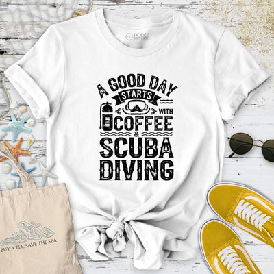 Coffee & Scuba Diving T-Shirt - Ocean Graphic Tee - Gift for Ocean Lovers - Unisex