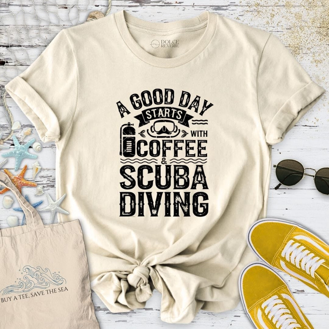 Coffee & Scuba Diving T-Shirt - Ocean Graphic Tee - Gift for Ocean Lovers - Unisex