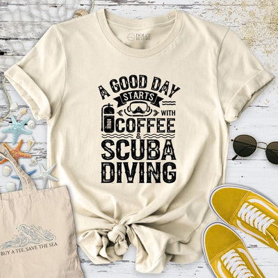 Coffee & Scuba Diving T-Shirt - Ocean Graphic Tee - Gift for Ocean Lovers - Unisex
