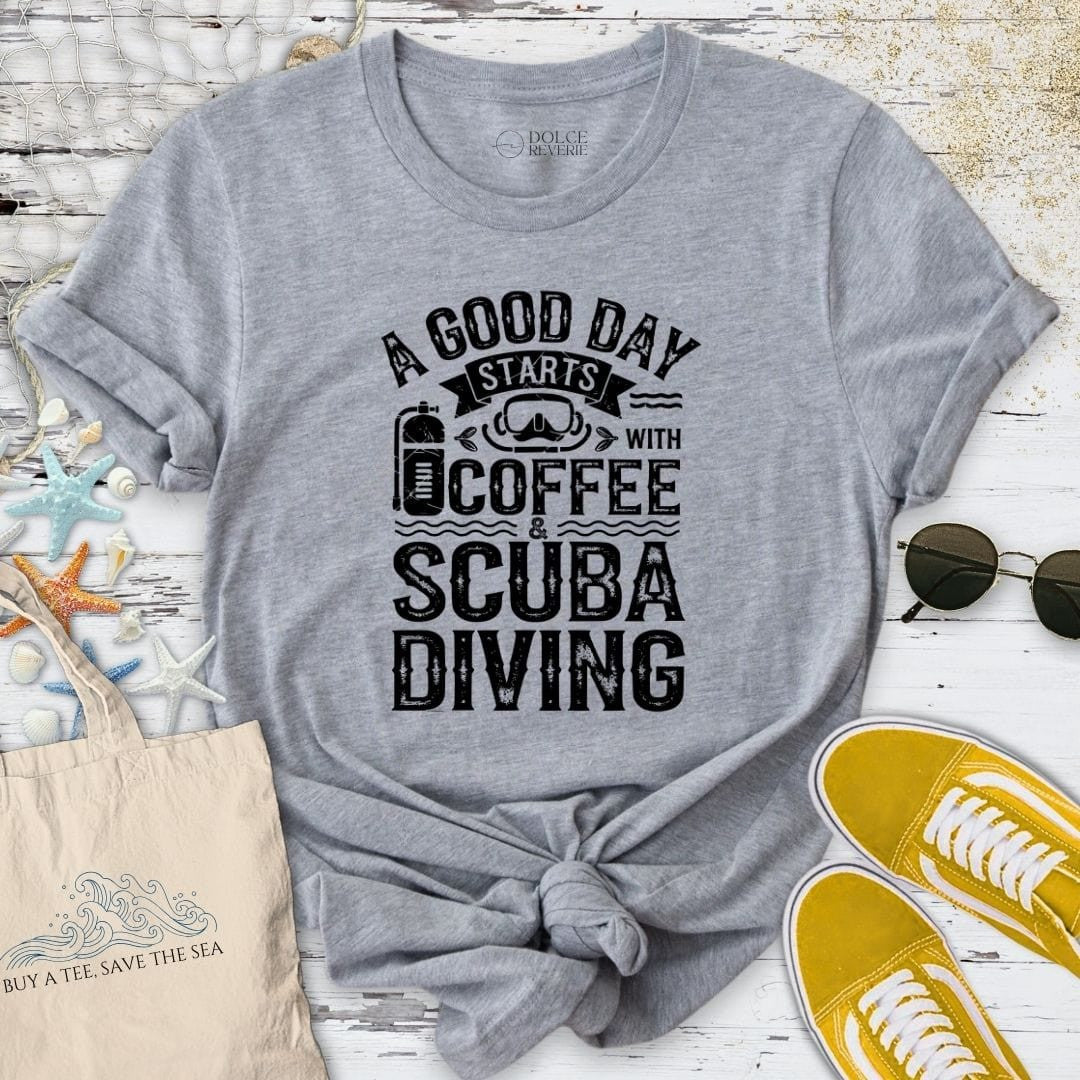 Coffee & Scuba Diving T-Shirt - Ocean Graphic Tee - Gift for Ocean Lovers - Unisex