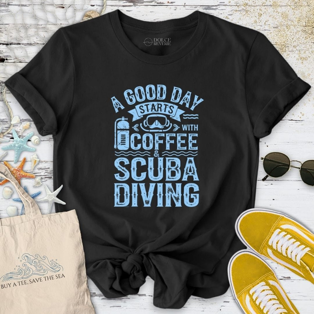 Coffee & Scuba Diving T-Shirt - Ocean Graphic Tee - Gift for Ocean Lovers - Unisex