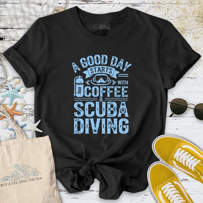 Coffee & Scuba Diving T-Shirt - Ocean Graphic Tee - Gift for Ocean Lovers - Unisex
