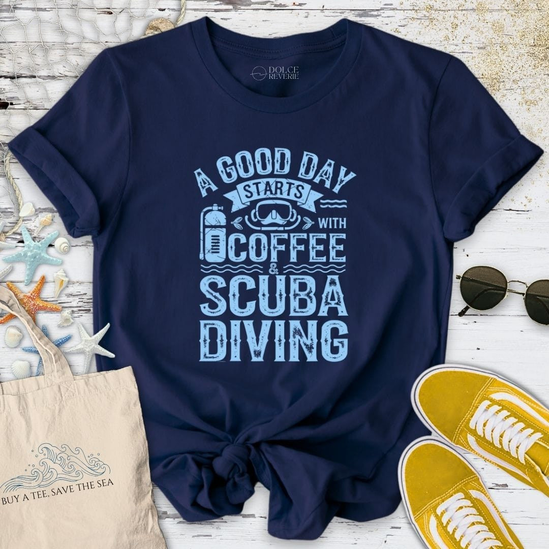 Coffee & Scuba Diving T-Shirt - Ocean Graphic Tee - Gift for Ocean Lovers - Unisex
