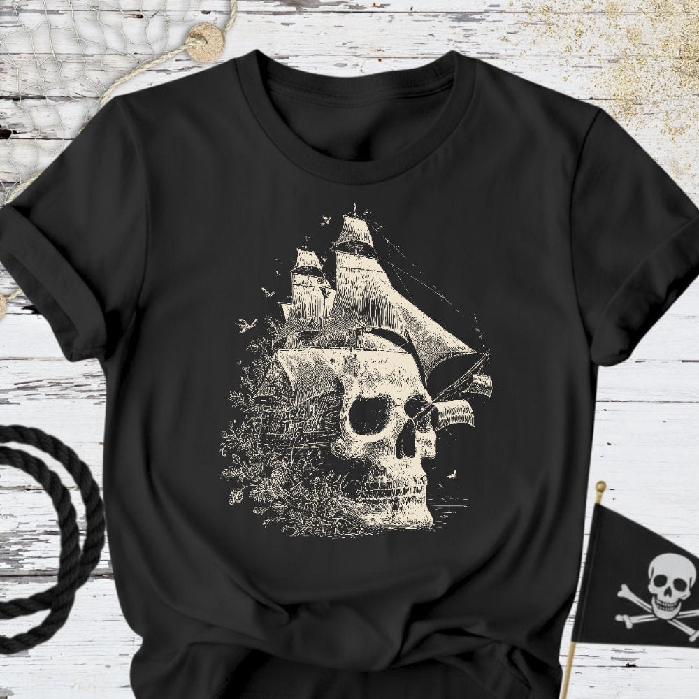 Skull Ship T-Shirt - Ocean Graphic Tee - Gift for Ocean Lovers - Unisex