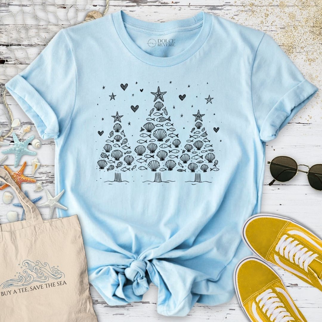 Seashell Christmas Trees T-Shirt - Ocean Graphic Tee - Gift for Ocean Lovers - Unisex