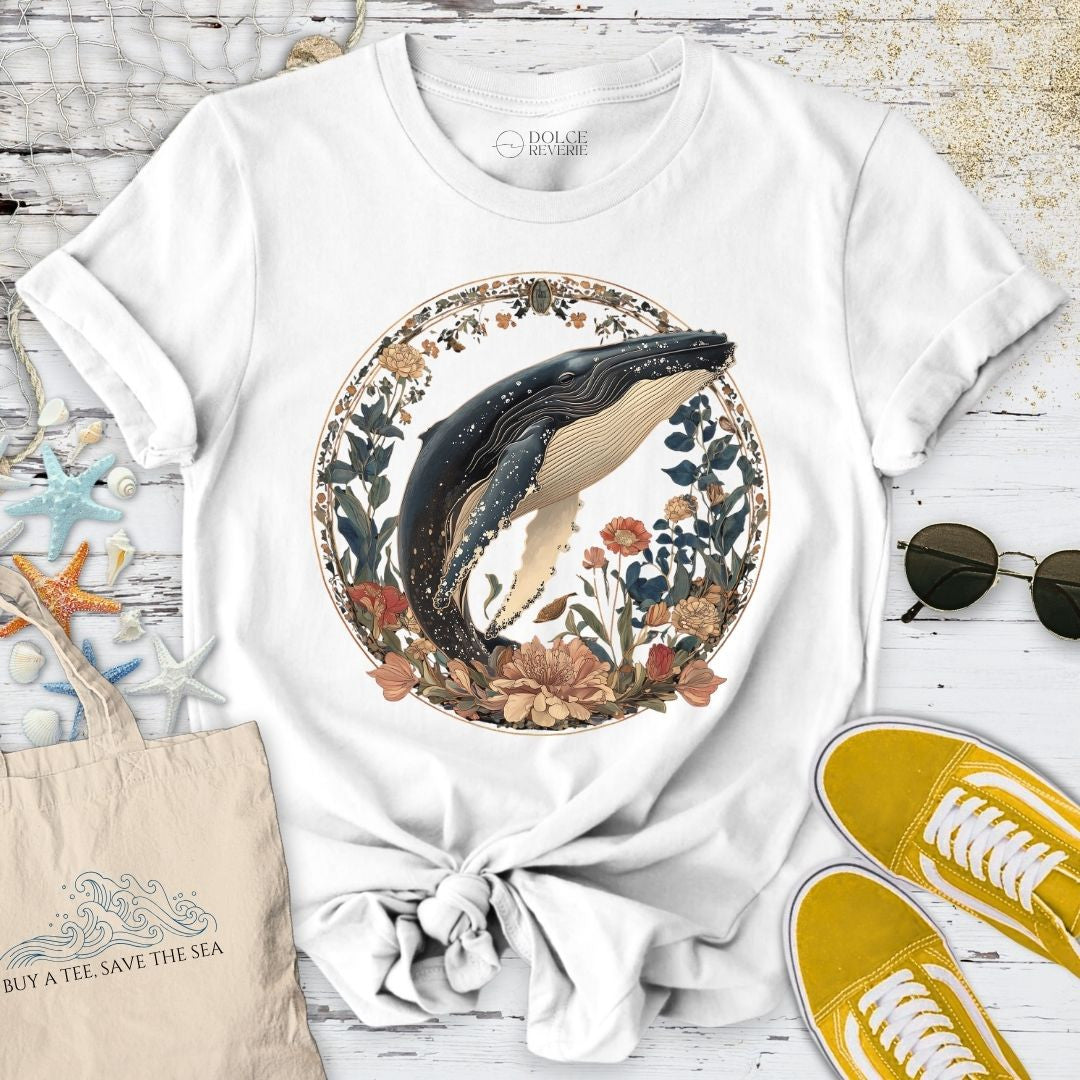 Whale Floral Symphony T-Shirt - Ocean Graphic Tee - Gift for Ocean Lovers - Unisex