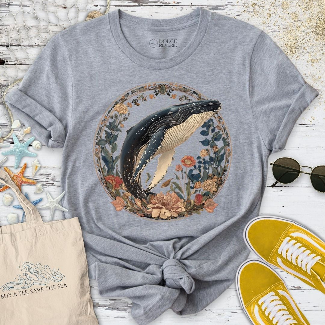 Whale Floral Symphony T-Shirt - Ocean Graphic Tee - Gift for Ocean Lovers - Unisex
