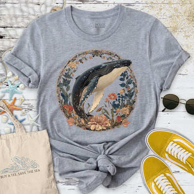 Whale Floral Symphony T-Shirt - Ocean Graphic Tee - Gift for Ocean Lovers - Unisex