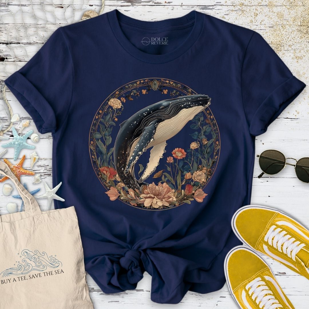 Whale Floral Symphony T-Shirt - Ocean Graphic Tee - Gift for Ocean Lovers - Unisex
