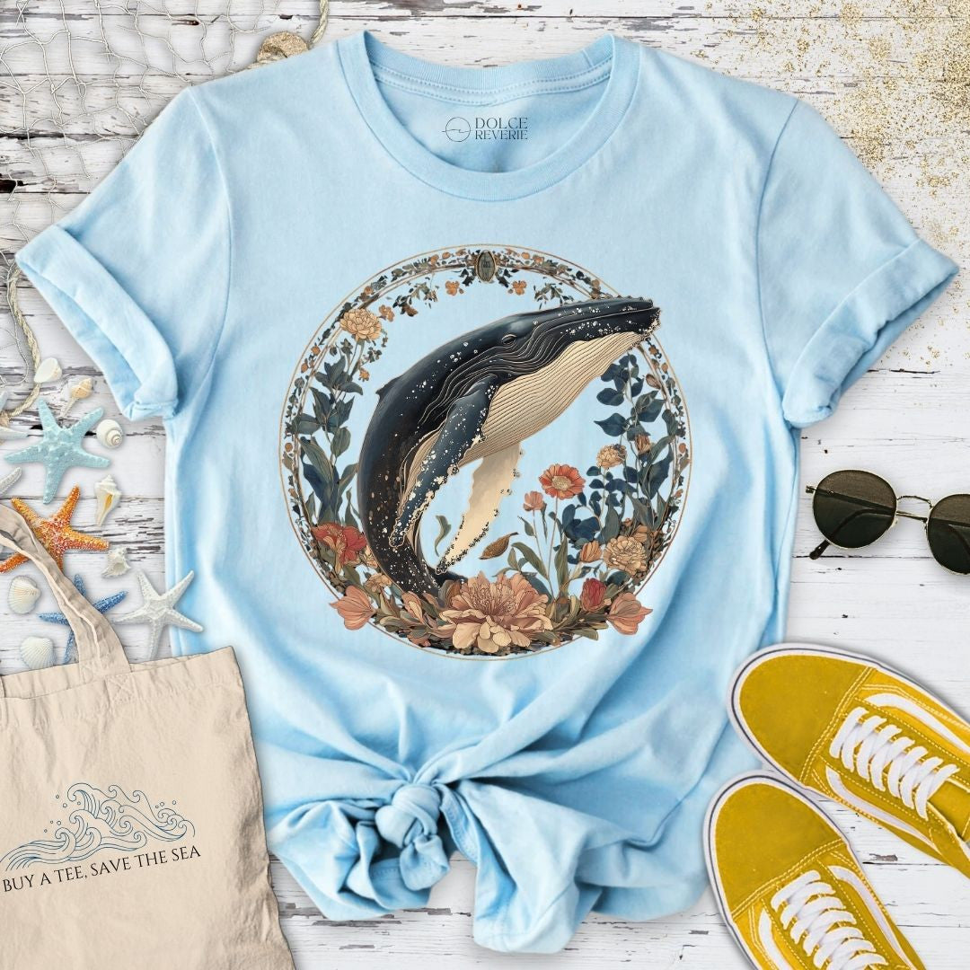 Whale Floral Symphony T-Shirt - Ocean Graphic Tee - Gift for Ocean Lovers - Unisex